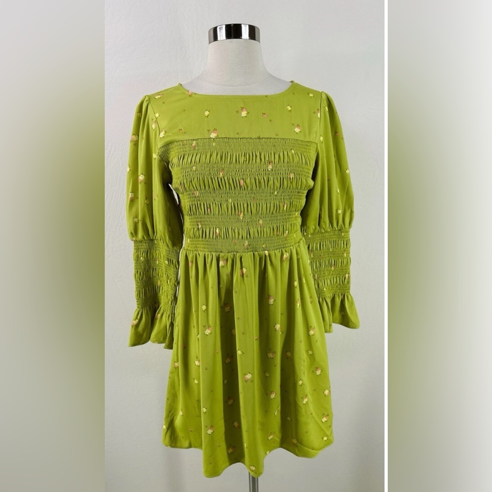Urban Outfitters Fairy Floral 3-4 sleeve Smocked Mini Dress